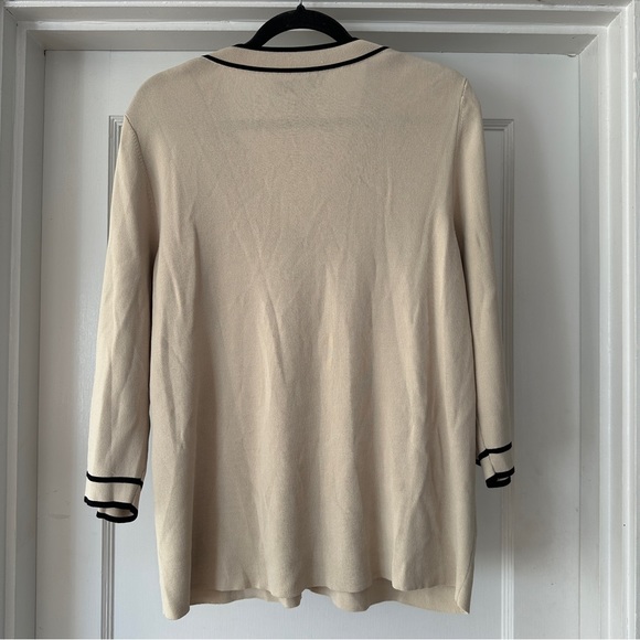 Cable And Gauge Sweater Womens 1X Tan Black 3 Quarter Sleeve - Picture 2 of 8